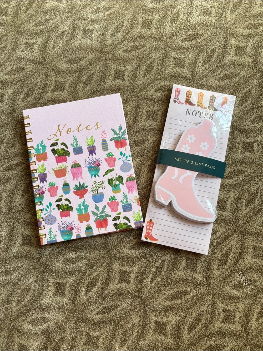 Pink Floral Potted Plants Spiral Notes Notebook + Pink Boot List Pads